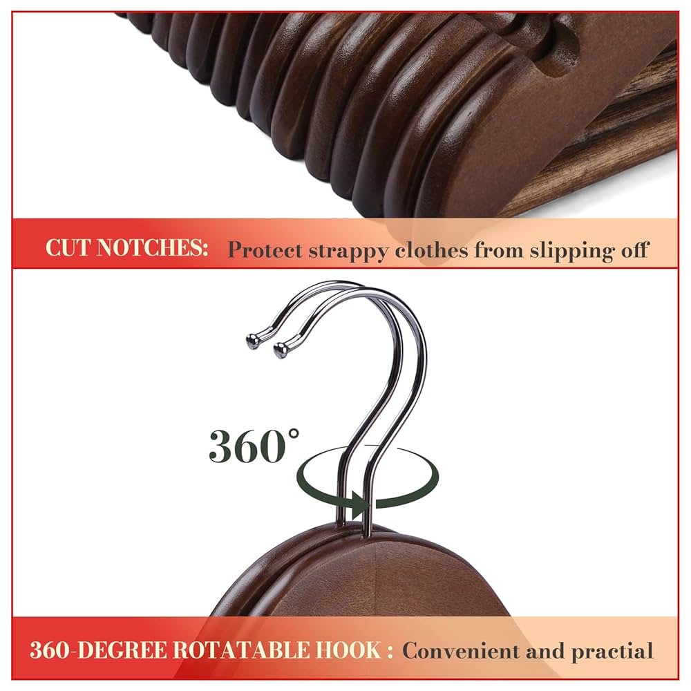 Natural Walnut Wooden Hangers - 20 Pack Heavy Duty Coat